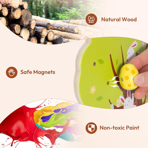 3 4 5 6 Woodtoe Easter Toys for Toddlers, Magnetic Easter Eggs, Picking Easter Bunny Toy, Montessori Toys for Year Old
