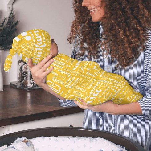 YallLocoMo Personalized Baby Swaddle Blanket for Boys Girls Note Name Text Yellow Custom Name Receiving Blanket