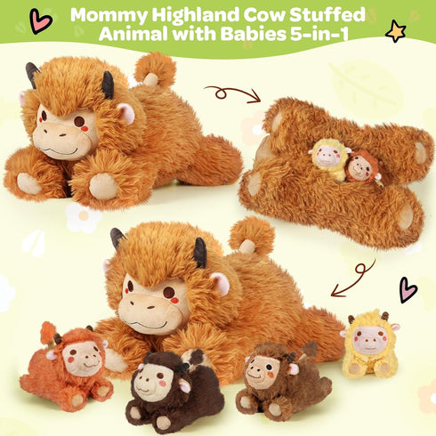 0 1 2 3 4 5 6 7 8+ Mommy 4 Set, KMUYSL Highland Cow Stuffed Animal for Girls Ages Years Old, Cow Animals Plush Toys