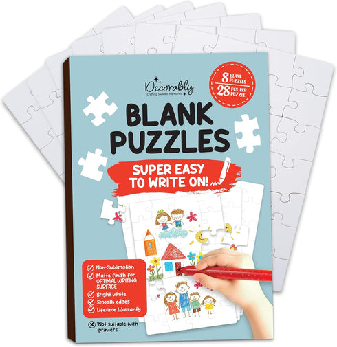 Decorably 8 Pack Blank Puzzles for Kids Set with Matte Finish, 28pcs