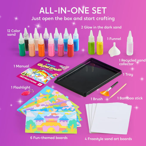 14 6 4 5+ JOVA Klever Kits Glow Sand Art Kits for Kids, Glow in The Dark Sand Painting with Colors, Kids Crafts