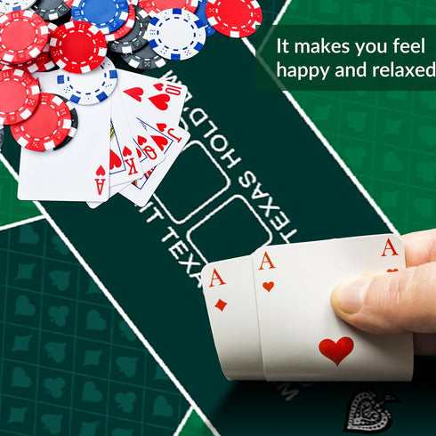 nuveti 63 x 31 Foldable Texas Poker Card Tabletop Layout - Portable Anti-Slip Rubber Mat for 8-10 Players
