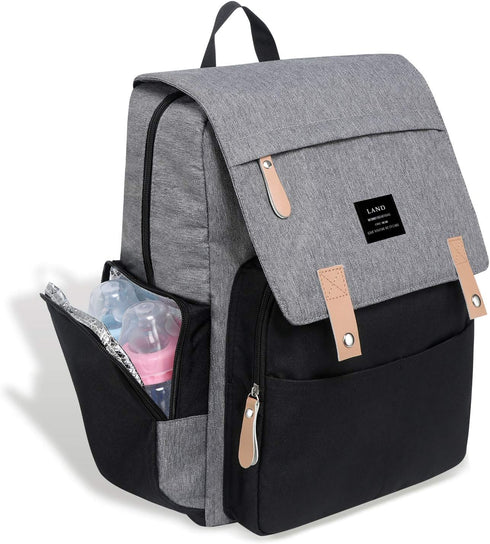 Land Backpack Diaper Bag Large Capacity for Baby Care Wide Open Design and Waterproof Fabric for Mom Dad (New Grey