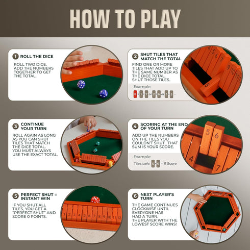 1-6 16-inch 12 Shut The Box Game Wooden Board for Players - Shut The Box Game Numbers for Adults & Kids - Ideal