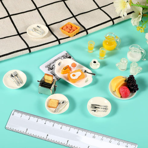simarro 46 1:12 Miniature Dollhouse Breakfast Accessories, Pcs Scale Mini Toast Machine Bread Milk Eggs Cups Fruits