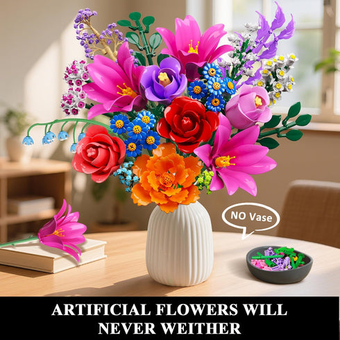 Set 21 1054PCS, 12+ CUBIMANA Flowers Bouquet Building with LED Light, Flower Botanical Collection Block Toy, Rose Home