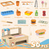 Sets Counter 56 3+ Foldable Wooden Play Food Sandwich with Storage, Pcs Pretend Play Kitchen Food Toy, Burger, Ice