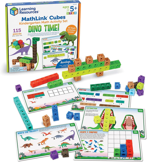 Learning Resources MathLink Cubes Kindergarten Math Activity Set, Dino Time! 115 Pieces for Ages 5+