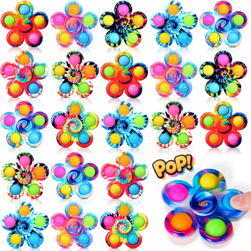 SCIONE 24 Pcs Tie Dye Fidget Spinners, Sensory Toys for Kids, Flower