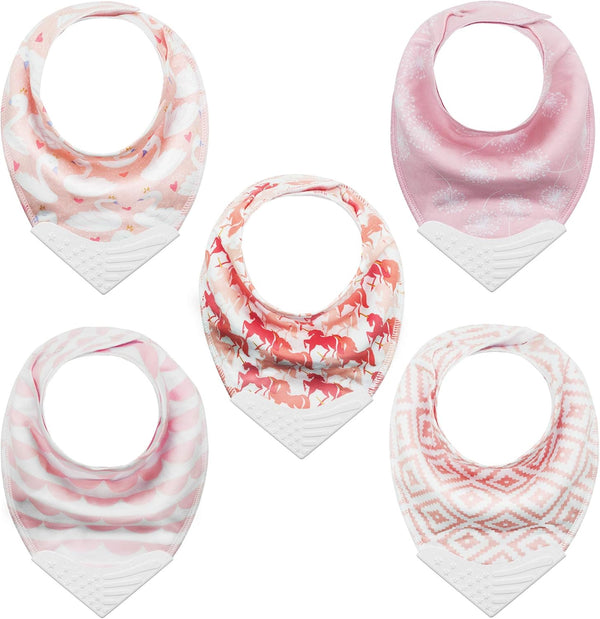 Teething Bibs Baby Bandana Bib Sets with Teething Corner (American Flag Style), BPA-Free Silicone Teether