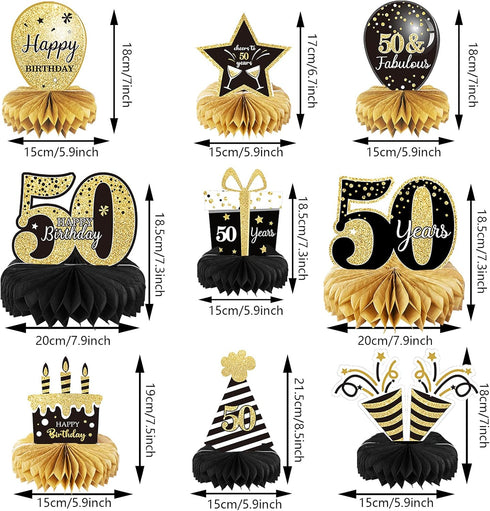 9 Pieces 50th Birthday Decoration, Cheers to 50 Years Honeycomb Table Topper for Men and Women