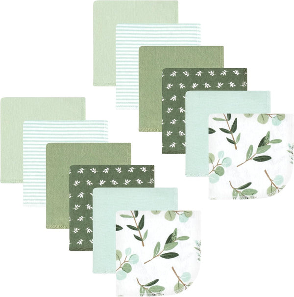 Hudson Baby Unisex Baby Flannel Washcloths, Eucalyptus 12Pk, One Size