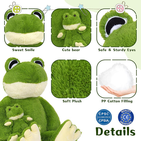 36.2'' 3Ft Set MorisMos Large Frog Stuffed Animals Plush, Giant Stuffed Frog Plush Toy with Baby for Girl Boy Kid