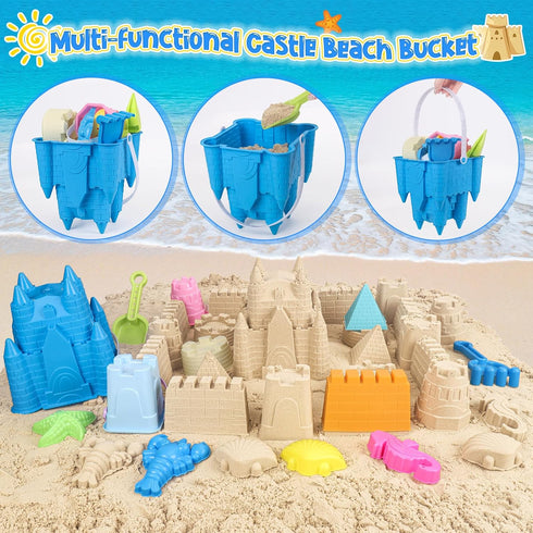 1-3 4 5 6 7 8 9 10 12, Summer FUSPWEAO Beach Toys Sand Toys for Kids, Sand Castle Toys with Castle Bucket, Sand Molds