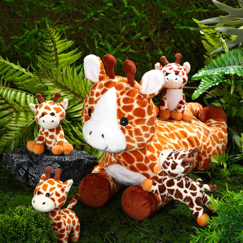 Honoson 5 Set 18'' Mommy 4 Tummy Pcs Valentine Giraffe Stuffed Animals Large Giraffe Plush with Cute Baby Zippered