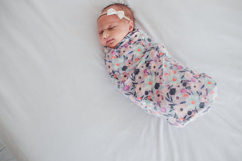 Copper Pearl Large Floral Morgan Knit Baby Swaddle Blanket
