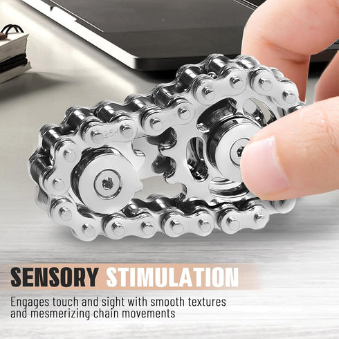 2pc Fidget Spinner Toy for Adults Metal Figette Bike Chain for Adult Men Pain Stim ADHD Teen Cool Gadgets Quiet Desk