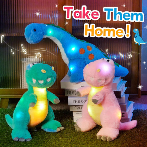 14" Houwsbaby Blue Musical LED Dinosaur Stuffed Animal Floppy Diplodocus Plush Toy Singing Light Up Adorable Long Neck