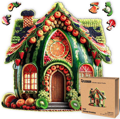LEOGOR Wooden Puzzles for Adults - Fruit Cottage Creation - 350 Piece Large Jigsaw with Birds, Flowers