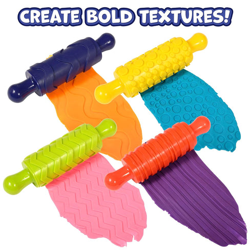 2 Set 4 Ready Learn Paint and Dough Texture Rollers | of | Patterned Rolling Pins for Kids | Play Dough Accessories