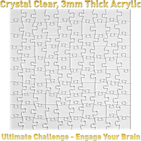 Funwares ImPuzzable Insanely Impossible Puzzle: 100-Piece Clear Acrylic Puzzle for Adults, Every Piece Unique, False Edges, False Corners, Hardest Puzzle for Adults, White Elephant Gift for Adults.