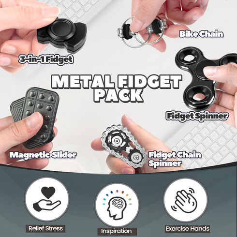 5 Pcs Fidget Toys Adults & Teen Metal Fidgets Spinner for Teens Boys Magnetic Slider Cool Gadgets Office Desk Toy