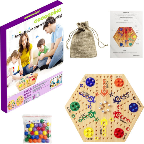2 6 6 24 6 Family(15 INCH) Wooden Board Game, Original Marble Game Double Sided Painted to Player Fast Track Board Game
