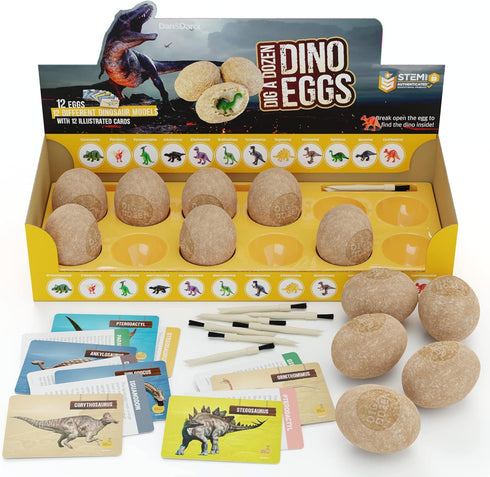 Easter Dig a Dozen Dino Egg Dig Kit for Kids - 12 Eggs & Surprise Dinosaurs, Educational STEM Activities Gift