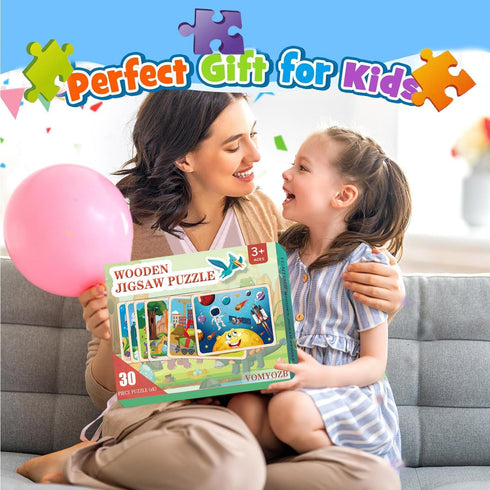 Wooden Puzzles for Kids Ages 4-6, 6 Packs 30 PCs Jigsaw Puzzles for Learning Educational Toys for Boys and Girls