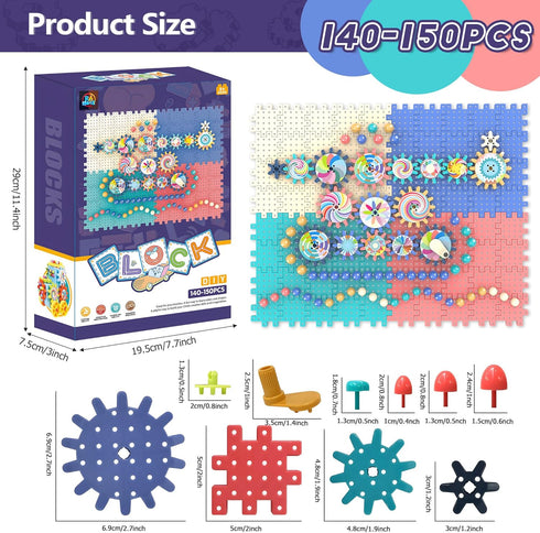 Gear Toys Interlocking Building Blocks, 150 Piece Educational Construction Set, Creative STEM Development Toys