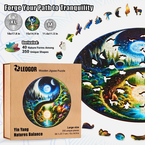 LEOGOR Wooden Puzzles for Adults - Yin Yang Nature's Balance, 350 Piece Large Size Jigsaw