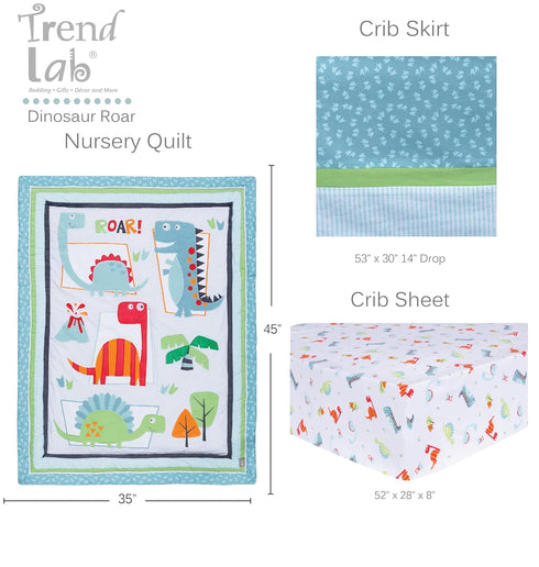 3-Piece Set, Tummy Trend Lab Dinosaur Roar Breathable Crib Bedding Can Be Used As A Blanket Or A Playmat for Time