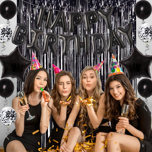 JOYMEMO 30th Birthday Decorations - Black Dirty Thirty Foil Balloon, Cake Toppers, Happy Birthday Banner, Star Confetti