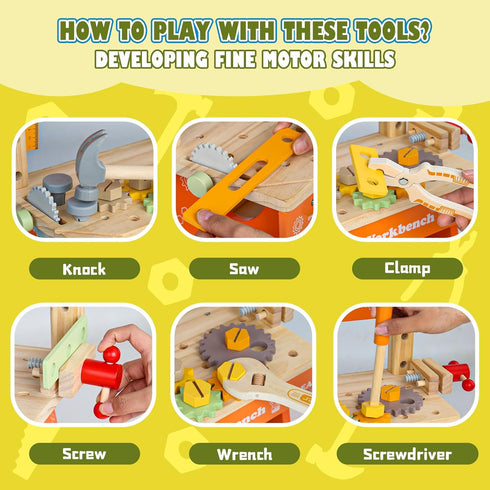 Kids Tool Bench with 39 Accessories, 6 Tools, Multi-Function Educational Workbench Gift for Boys, Girls Age 2-5