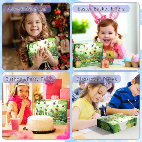 24 Pack Sets, Party Favors for Kids Insect Building Bulk Educational Bug Blocks Toy for Valentines Day Classroom
