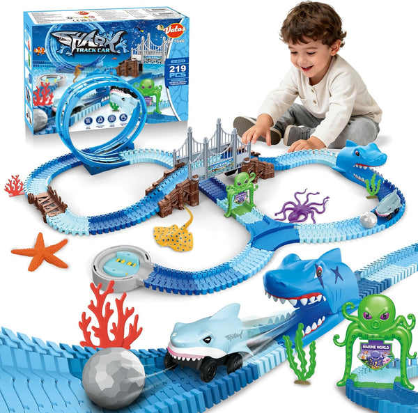 VATOS Shark Track Toys - 219 Pcs Flexible Race Track Set with