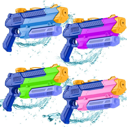 WOLKEK 4 Pack 400CC Swimming Summer Water Guns for Kids Adults, Long Range High Capacity Squirt Guns Toy, Pool Toys