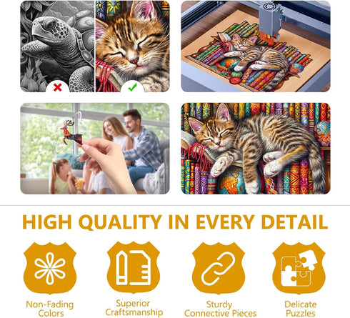 Wooden Puzzles for Adults - Snoozing Cat Wooden Jigsaw Puzzles, Unique Animal Shape Gift for Cat Lovers