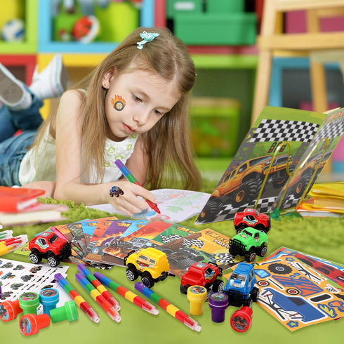 84Pcs Set BenLouis Monster Truck Party Favors Truck Car Theme Coloring Books Crayons Sticker Bulk for Kids Racing
