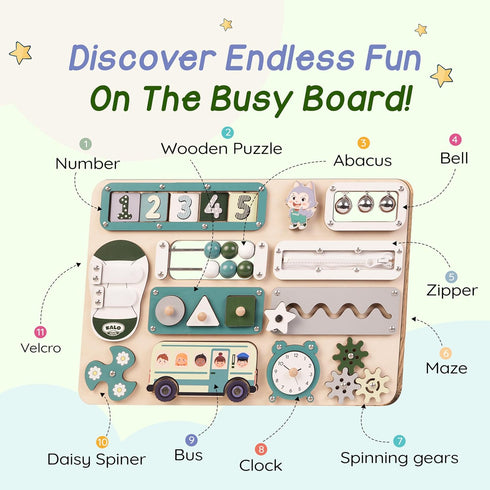 1-3 17-Inch 1 2 3 KALOTOYS Large Montessori Busy Board for Baby & Toddlers Wooden Sensory Activity Board Fine Motor