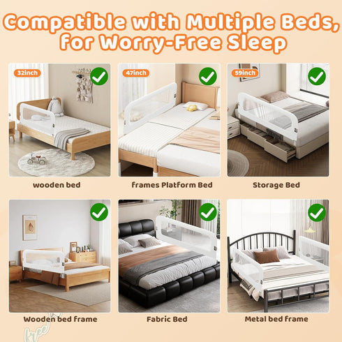 59inch omzer Bed Guard Rail for Toddlers - Foldable & Adjustable Height Baby Bed Safety Side Rails - Large Toddler Crib