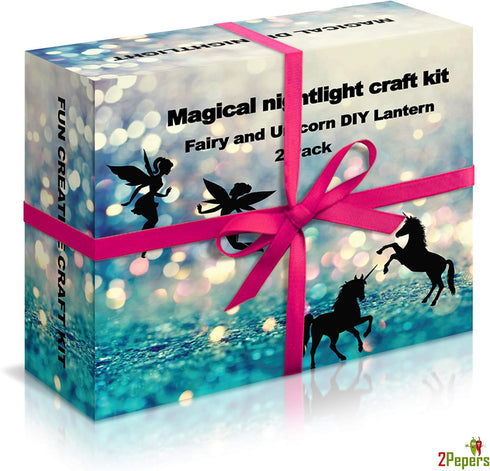 2Pepers (2 Pack), DIY Fairy and Unicorn Nightlight Craft Kit Fairy Lantern Jars Arts and Crafts for Girls, Make Your