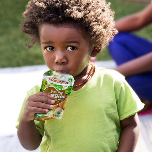 4 4.22 (Pack 16) HAPPYTOT Organics Stage Baby Food Pouches, Gluten Free, Vegan Snack, Love My Veggies, Fruit & Veggie