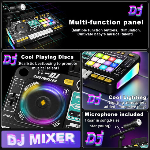 Microphone,Bluetooth,8 Set 3 4 5 6 7 8+ RedCrab Kids DJ Mixer Table with Piano Keys, LED Lights, Interactive Music Toy