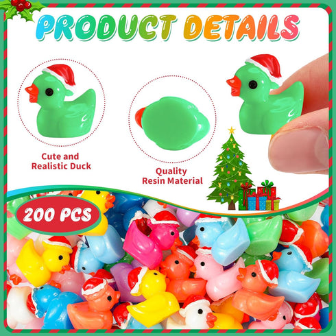 200 Fumete Pcs Christmas Mini Resin Tiny Duck Figures Miniature Christmas Hat Duck Micro Landscape Garden Dollhouse
