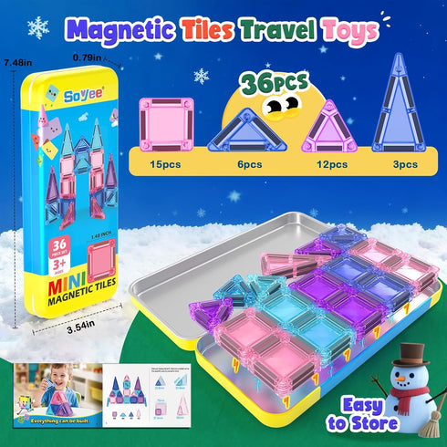 3 4 5 6 7 8+ Soyee Magnetic Tiles Toddler Toys Travel Essential Games Magnet Building Blocks STEM Sensory Educational