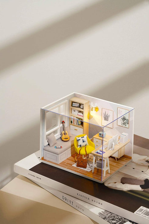 CUTEROOM DIY Doll Room Miniature Furniture Wooden House Kit with Dust Cover & LED Light