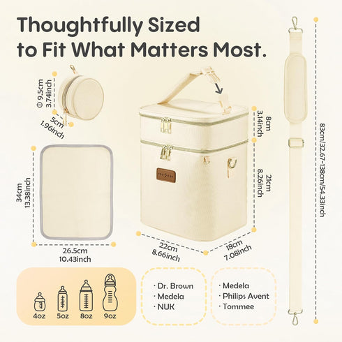 Pack 6 Breastmilk Cooler Bag with Ice & Pacifier Case, Large Double Layer Insulated Baby Bottle Cooler Fits Bottles