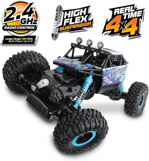 NKOK Mean Machines 1:16 RC Rock Crawler Venom, Blue, 2.4GHz, Pistol Grip Full Function Controller