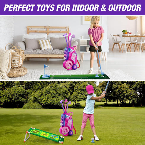 2 in 1 Toddler Golf Set, Upgraded Kids Golf Clubs with 12 Balls, Indoor Outdoor Sport Toys Gift